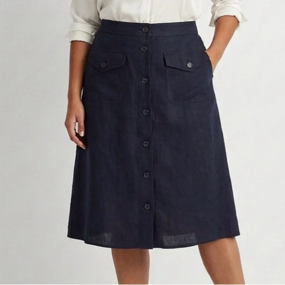 Lauren Ralph Lauren Black Linen Button Front Midi Skirt Quiet Luxury Minimalist - Picture 1 of 7